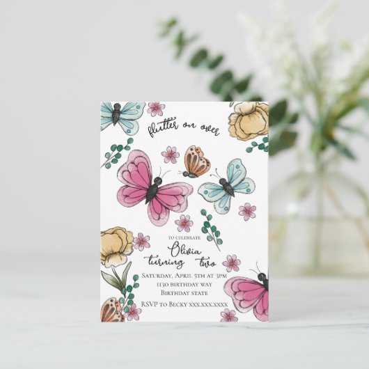 Boterfly Garden Spring Girl Birthday Briefkaart (Staand voorkant)