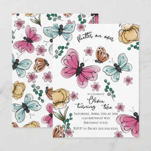 Boterfly Garden Spring Girl Birthday Briefkaart (Voorkant / Achterkant)