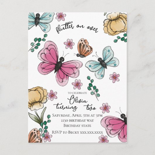 Boterfly Garden Spring Girl Birthday Briefkaart (Voorkant)