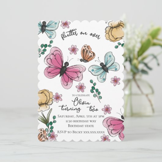 Boterfly Garden Spring Girl Birthday Kaart (Staand voorkant)