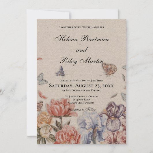 Boterfly Garden Wedding Invitation Kaart (Voorkant)