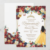 Boterfly Garden Yellow Gown Floral Quinceanera Kaart (Voorkant / Achterkant)