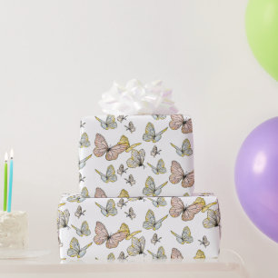 Boterfly Girl Pastel Pink Blue Yellow  Cadeaupapier