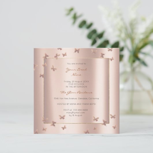 Boterfly grijs Oriental Blush Pearly roze Rose Kaart (Staand voorkant)