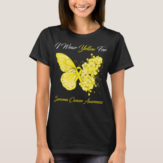 Boterfly I Draag geel voor Sarcoma-kanker T-shirt (Voorkant)