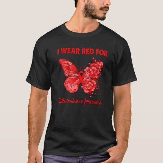 Boterfly I Draag rood voor tuberculose T-shirt (Voorkant)
