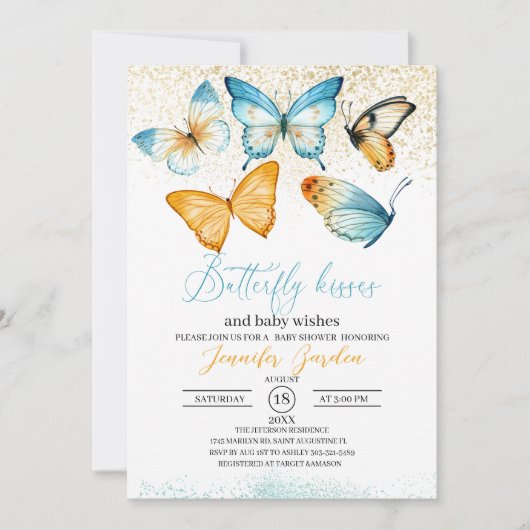Boterfly kisses baby shower Invitation Kaart (Voorkant)