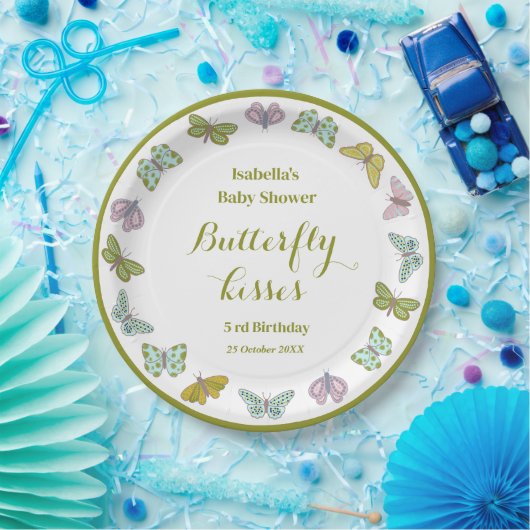 Boterfly kisses Girl Baby shower Decor Papieren Bordje (Feest)