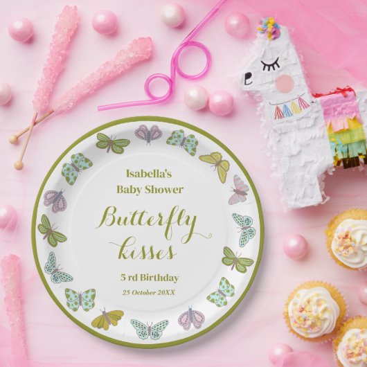 Boterfly kisses Girl Baby shower Decor Papieren Bordje (Feest)