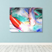 Boterfly Koi waterverf schilder Japanse kunst Canvas Afdruk (Insitu (Houten vloer))