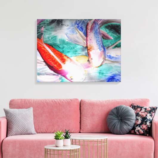 Boterfly Koi waterverf schilder Japanse kunst Canvas Afdruk (Insitu (Woonkamer))
