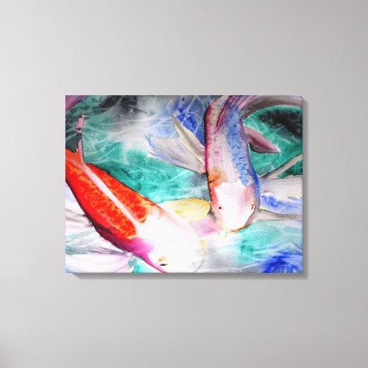 Boterfly Koi waterverf schilder Japanse kunst Canvas Afdruk (Voorkant)