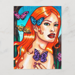 Boterfly Lady Natuur Girl Originele tekening Po Briefkaart