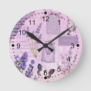 Boterfly Lavender Floral Lila Ephemera  Ronde Klok