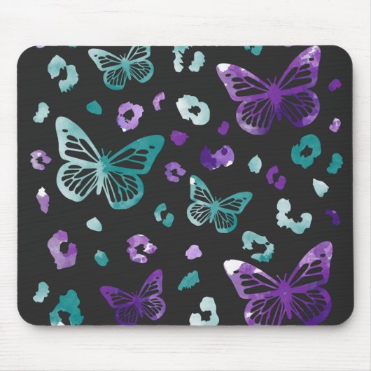 Boterfly Leopard Paars Black Muismat (Voorkant)