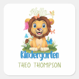 Boterfly Lion Terug naar school Kindertuin 1e dag Vierkante Sticker