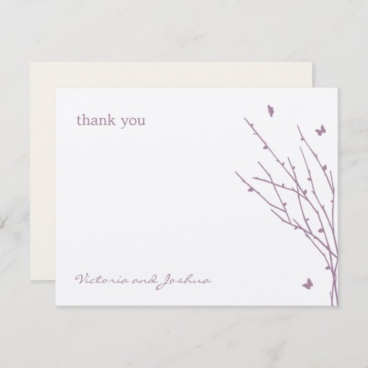 Boterfly Love Wedding Dankuwel Kaarten (Paars) (Voorkant / Achterkant)