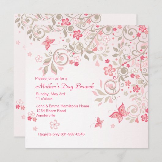 Boterfly Meadow Moederdag Invitation Kaart (Voorkant / Achterkant)