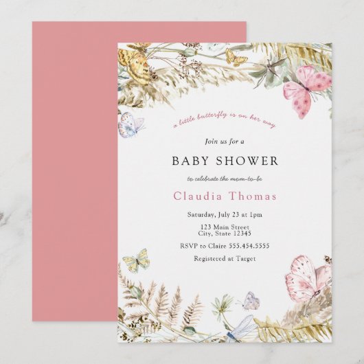 Boterfly op Way Bohemen Baby shower Kaart (Voorkant / Achterkant)