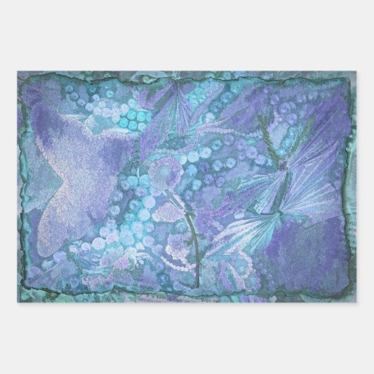 Boterfly  Paars Blauwgroen blauw-Romantisch Inpakpapier Vel (Voorkant)