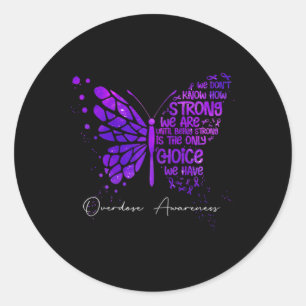 Boterfly Paars Ribbon Overdosering Ronde Sticker