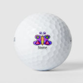 Boterfly paarse doodle met naam golfballen (Voorkant)