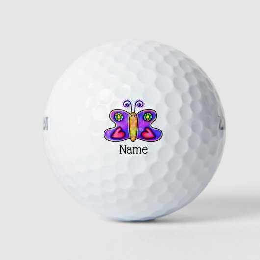 Boterfly paarse doodle met naam golfballen (Voorkant)
