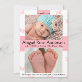 Boterfly/Polka Dot Girl Pink Birth Announding Aankondiging