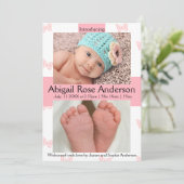 Boterfly/Polka Dot Girl Pink Birth Announding Aankondiging (Staand voorkant)