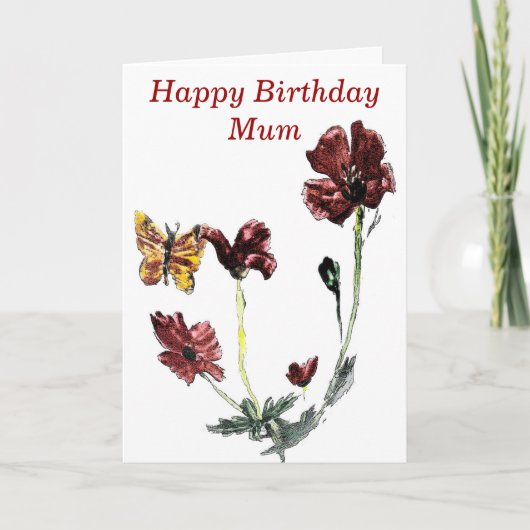 Boterfly Poppy Flowers Birthday Kaart (Voorkant)