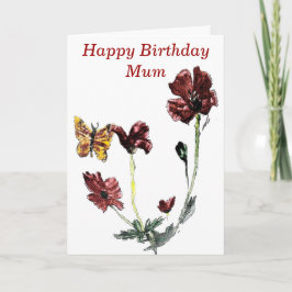 Boterfly Poppy Flowers Birthday Kaart