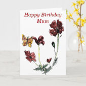 Boterfly Poppy Flowers Birthday Kaart (Gele Bloem)