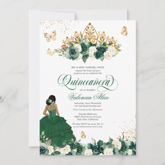 Boterfly Quinceanera, groene Waterverf Kaart (Voorkant)