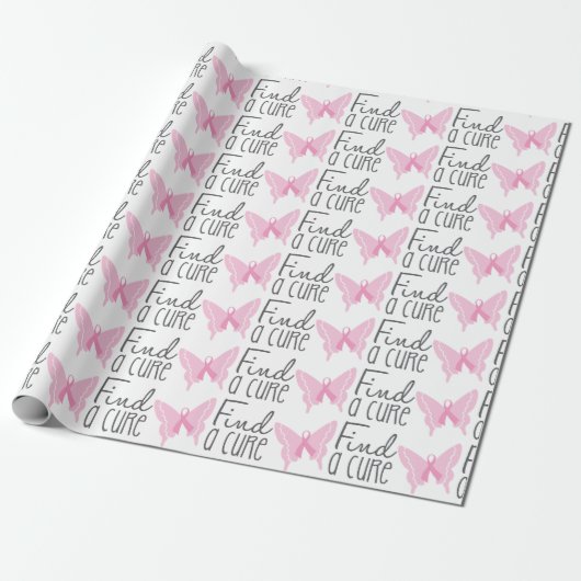 Boterfly Ribbion Breast Cancer Cadeaupapier (Uitgerold)
