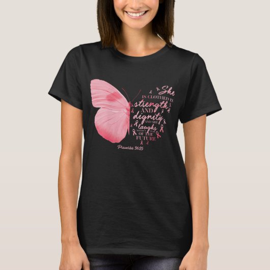 Boterfly roze lint borstkanker religieuze koepel t-shirt (Voorkant)