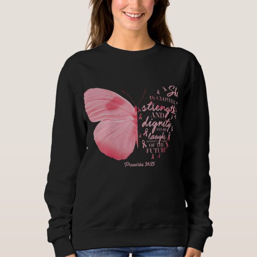 Boterfly roze lint borstkanker religieuze koepel trui (Voorkant)