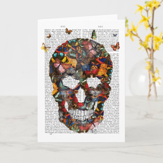 Boterfly Skull Kaart (Gele Bloem)