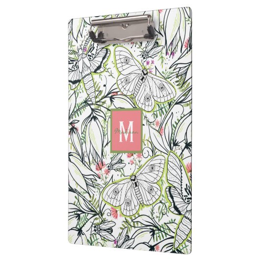 Boterfly Spring Floral Monogram School Klembord (Links)