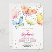 Boterfly Spring Summer Girl Birthday Invitation Kaart (Voorkant)
