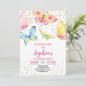 Boterfly Spring Summer Girl Birthday Invitation Kaart (Staand voorkant)