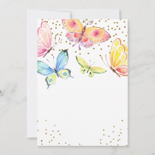 Boterfly Spring Summer Girl Birthday Invitation Kaart (Achterkant)