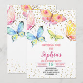Boterfly Spring Summer Girl Birthday Invitation Kaart (Voorkant / Achterkant)
