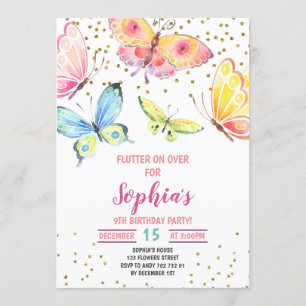 Boterfly Spring Summer Girl Birthday Invitation Kaart