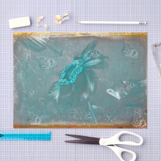 Boterfly Sunflower Blauwgroen Gold Antiek Tissuepapier (Craft)