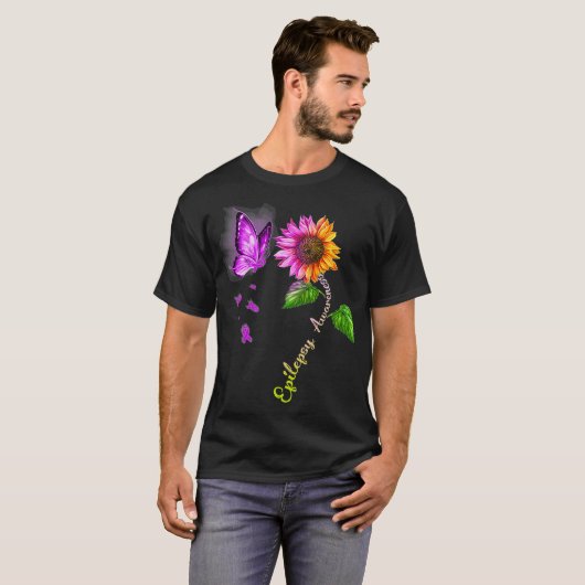 Boterfly Sunflower Epilepsy Bewustheid T-shirt (Voorkant volledig)