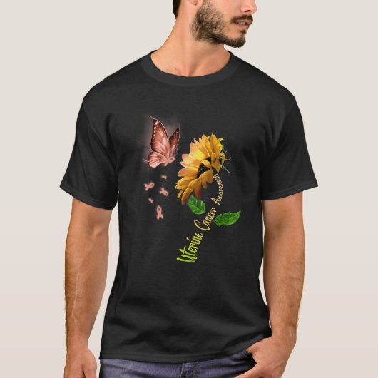 Boterfly Sunflower Uterine Cancer Awareness T-shirt (Voorkant)