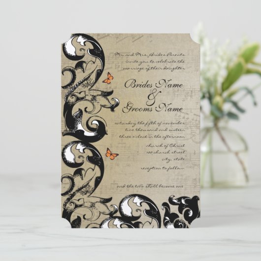 Boterfly Swirl Wedding Invitation Kaart (Staand voorkant)