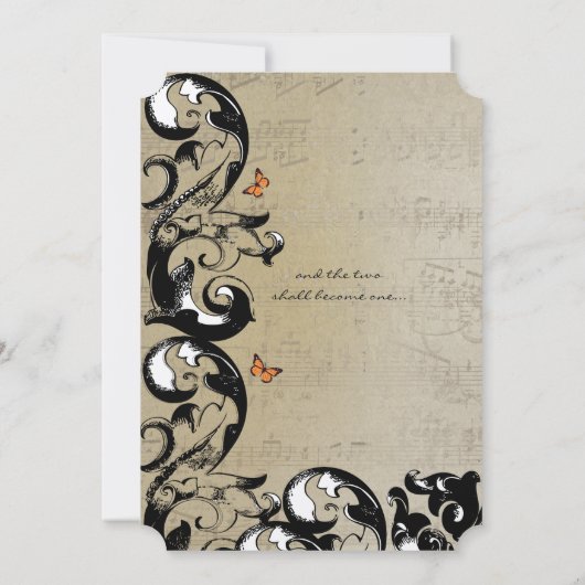 Boterfly Swirl Wedding Invitation Kaart (Achterkant)