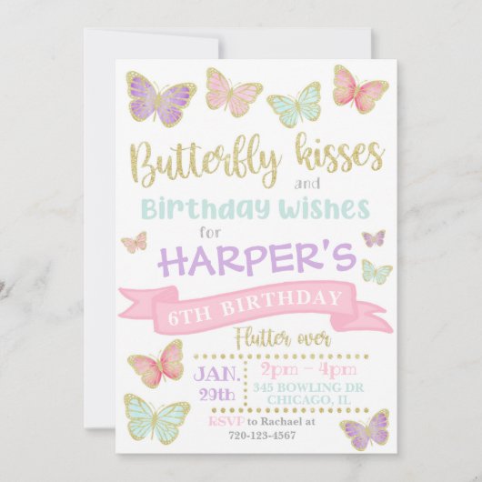 Boterfly-uitnodiging | Boterfly Birthday Invite Kaart (Voorkant)