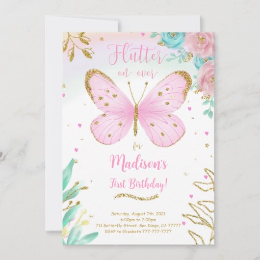 Boterfly-uitnodiging Kaart (Voorkant)